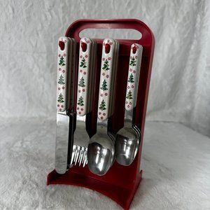 Oneida Stainless Steel Flatware Holiday Colormates 24 Piece Set Portable Caddy